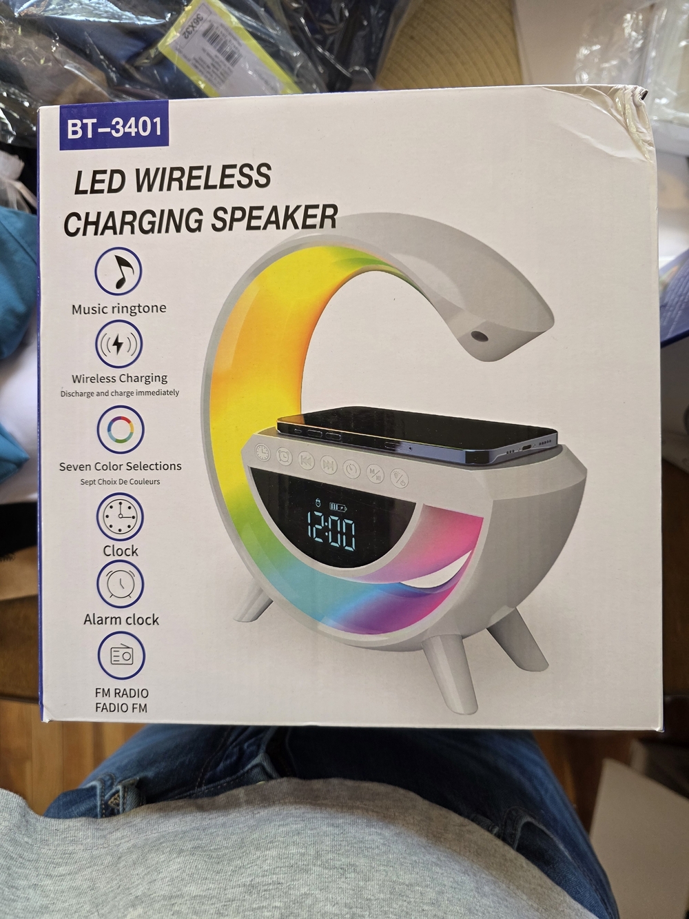 BT-3401 LED Wireless Charging Speaker Alarm Clock - White